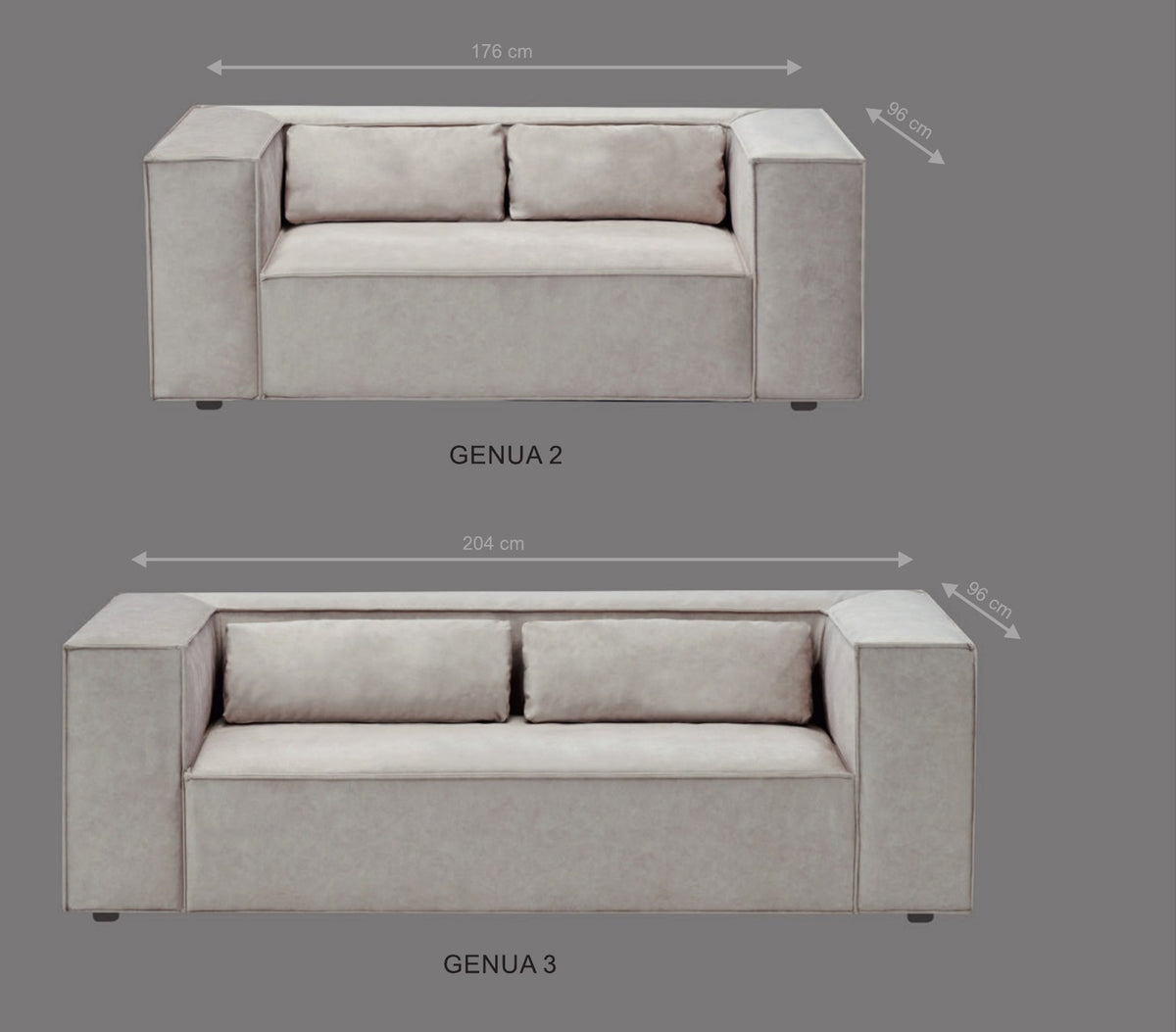 Canapé Genua 2 places (176 cm) et 3 places (204 cm), profondeur 96 cm