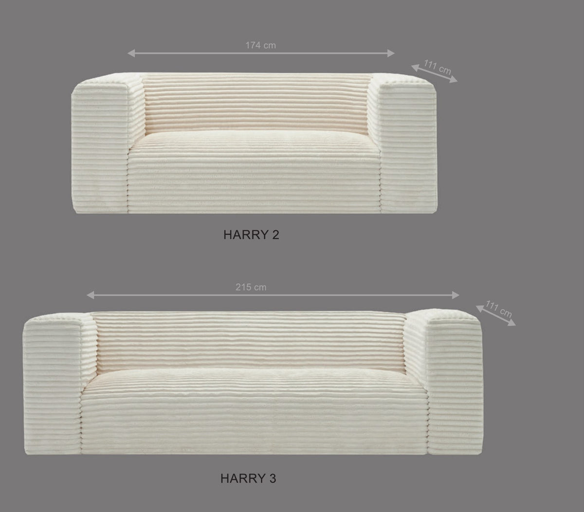 Canapé Harry 2 places (174 cm) et 3 places (215 cm), profondeur 111 cm