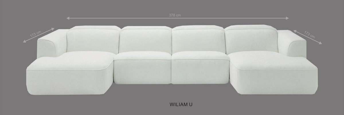 Canapé Wiliam en U : 378 cm de large, retours de 173 cm